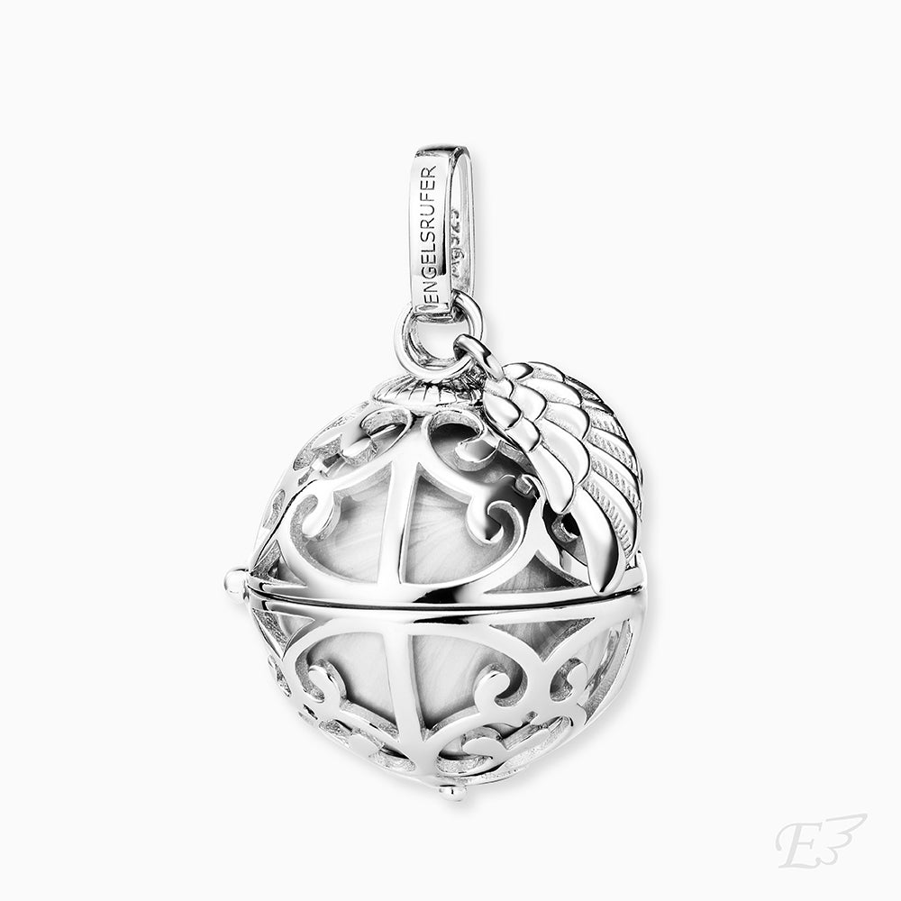 Engelsrufer women's pendant silver with wings and sound ball in mother-of-pearl color in white