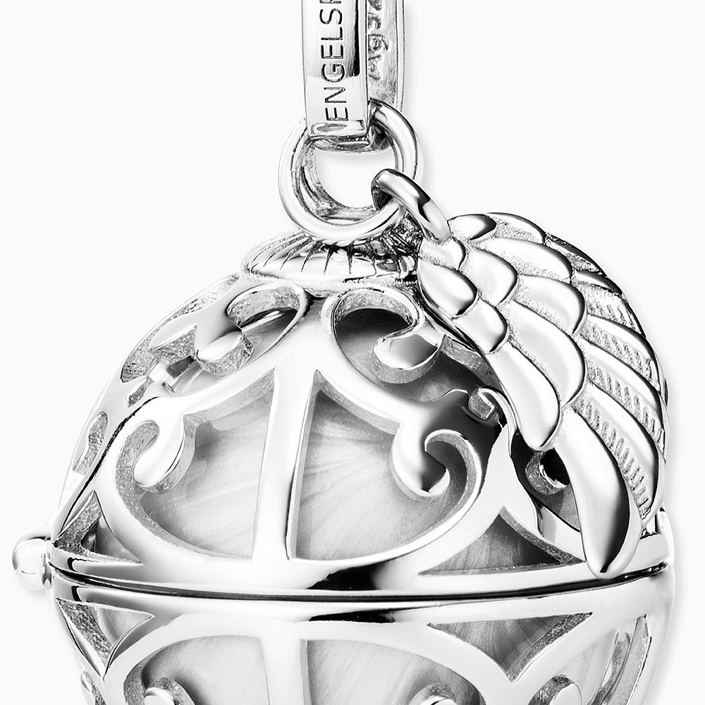 Engelsrufer women's pendant silver with wings and sound ball in mother-of-pearl color in white
