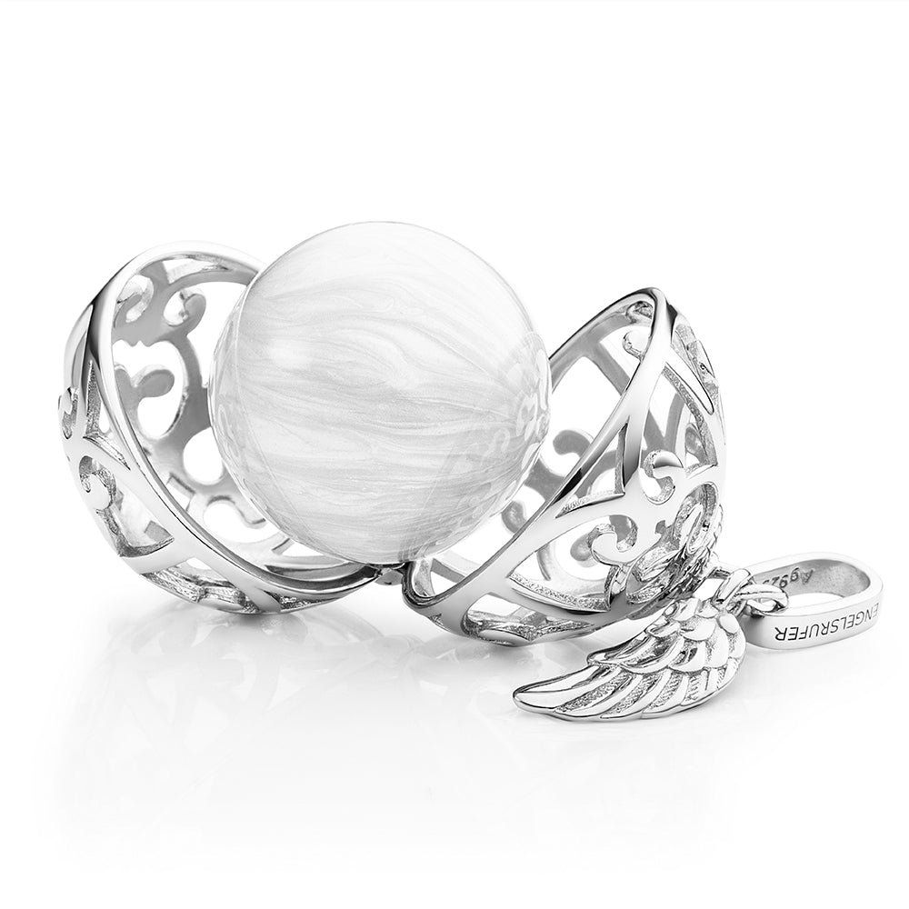 Engelsrufer women's pendant silver with wings and sound ball in mother-of-pearl color in white