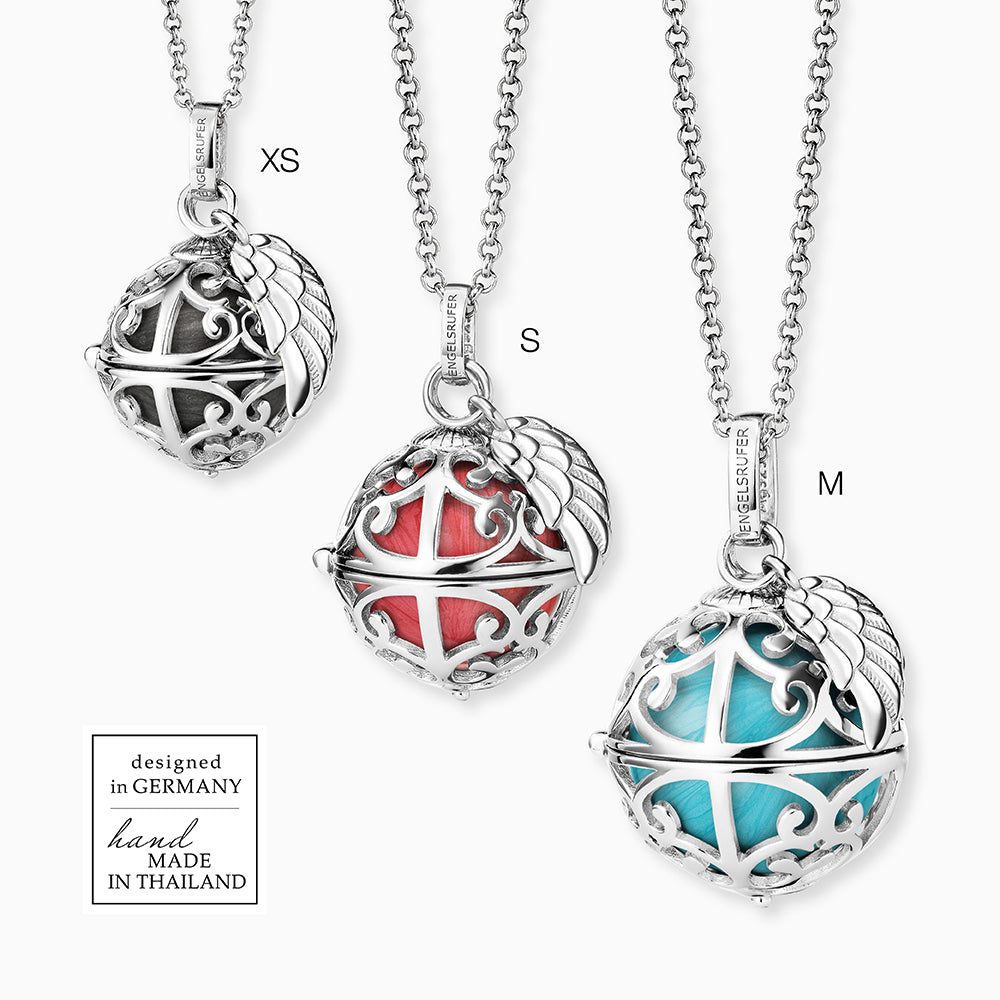 Engelsrufer women's pendant silver with wings and sound ball in mother-of-pearl color in white
