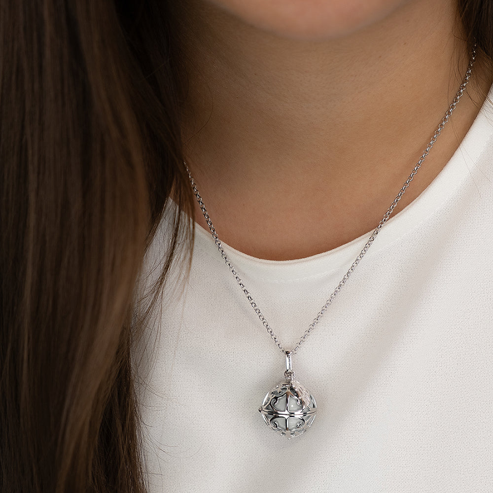 Engelsrufer women's pendant silver with wings and sound ball in mother-of-pearl color in white