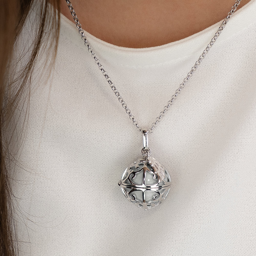 Engelsrufer women's pendant silver with wings and sound ball in mother-of-pearl color in white