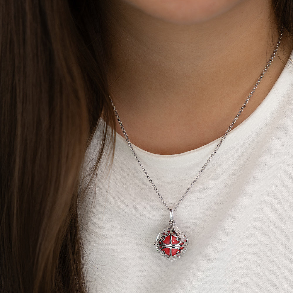 Anhänger 925er Silber Engelsrufer Flügel mit Klangkugel Perlmutt Rot