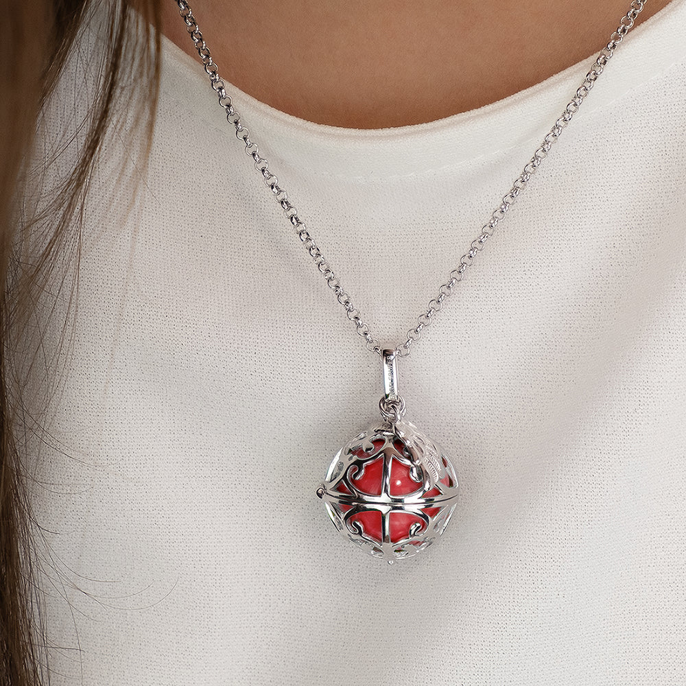 Anhänger 925er Silber Engelsrufer Flügel mit Klangkugel Perlmutt Rot