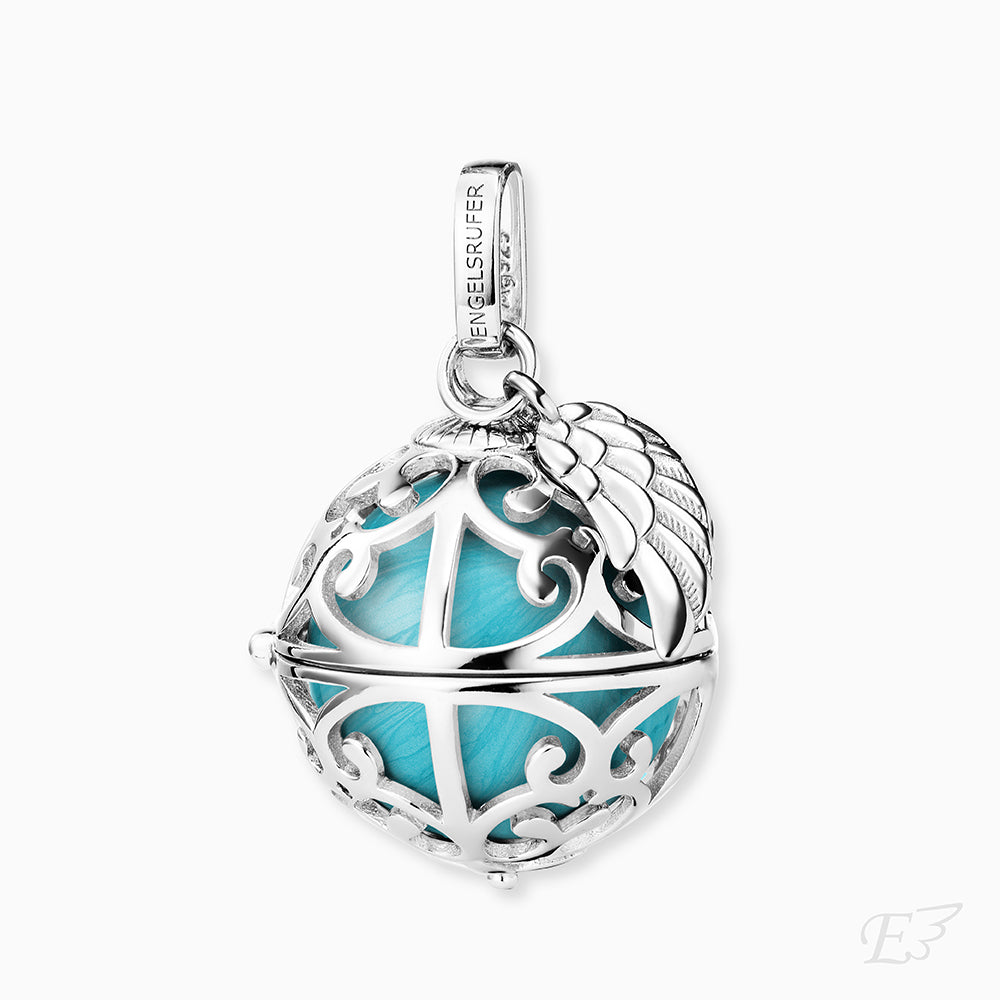 Engelsrufer women's pendant silver with wings and sound ball in mother-of-pearl color in turquoise