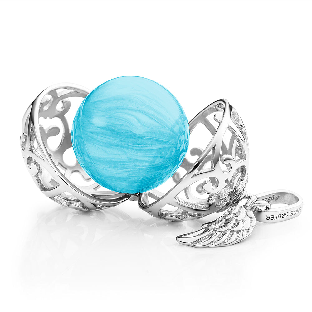 Engelsrufer women's pendant silver with wings and sound ball in mother-of-pearl color in turquoise
