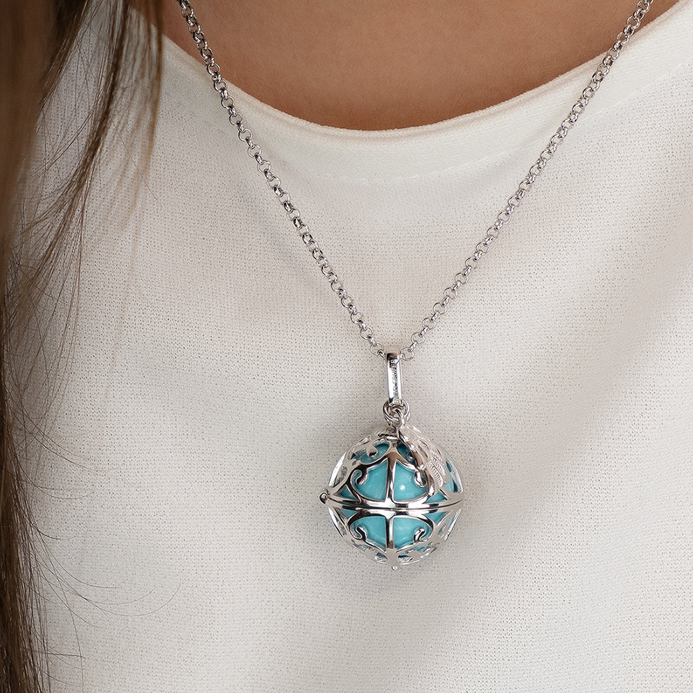 Engelsrufer women's pendant silver with wings and sound ball in mother-of-pearl color in turquoise