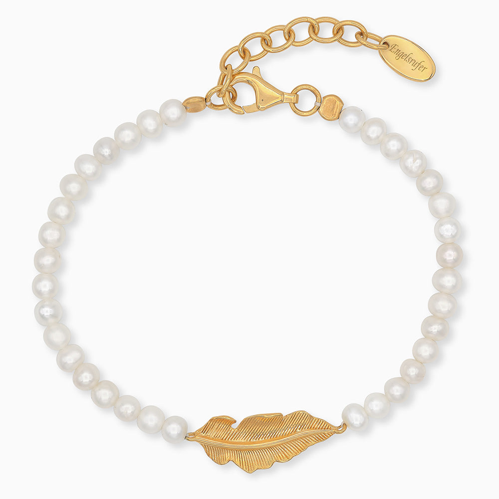 Armband 925er Silber Feder Gold mit Süßwasserperlen