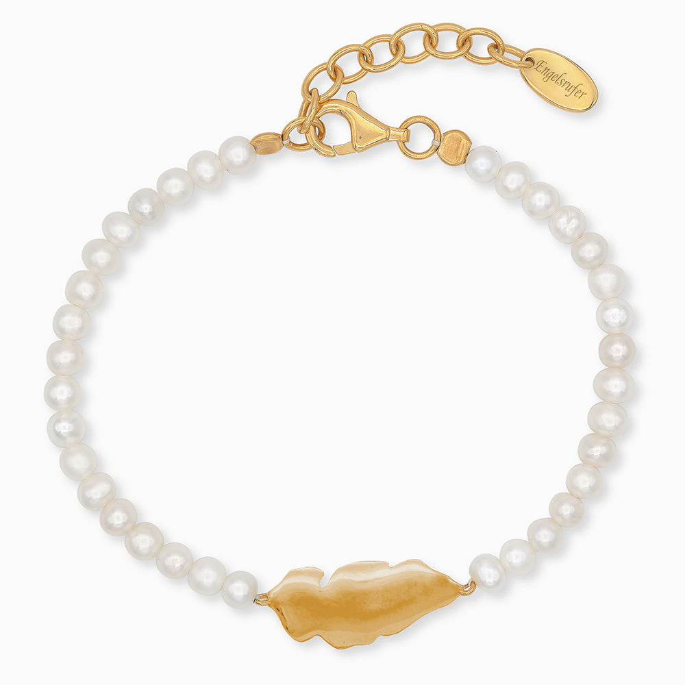 Armband 925er Silber Feder Gold mit Süßwasserperlen