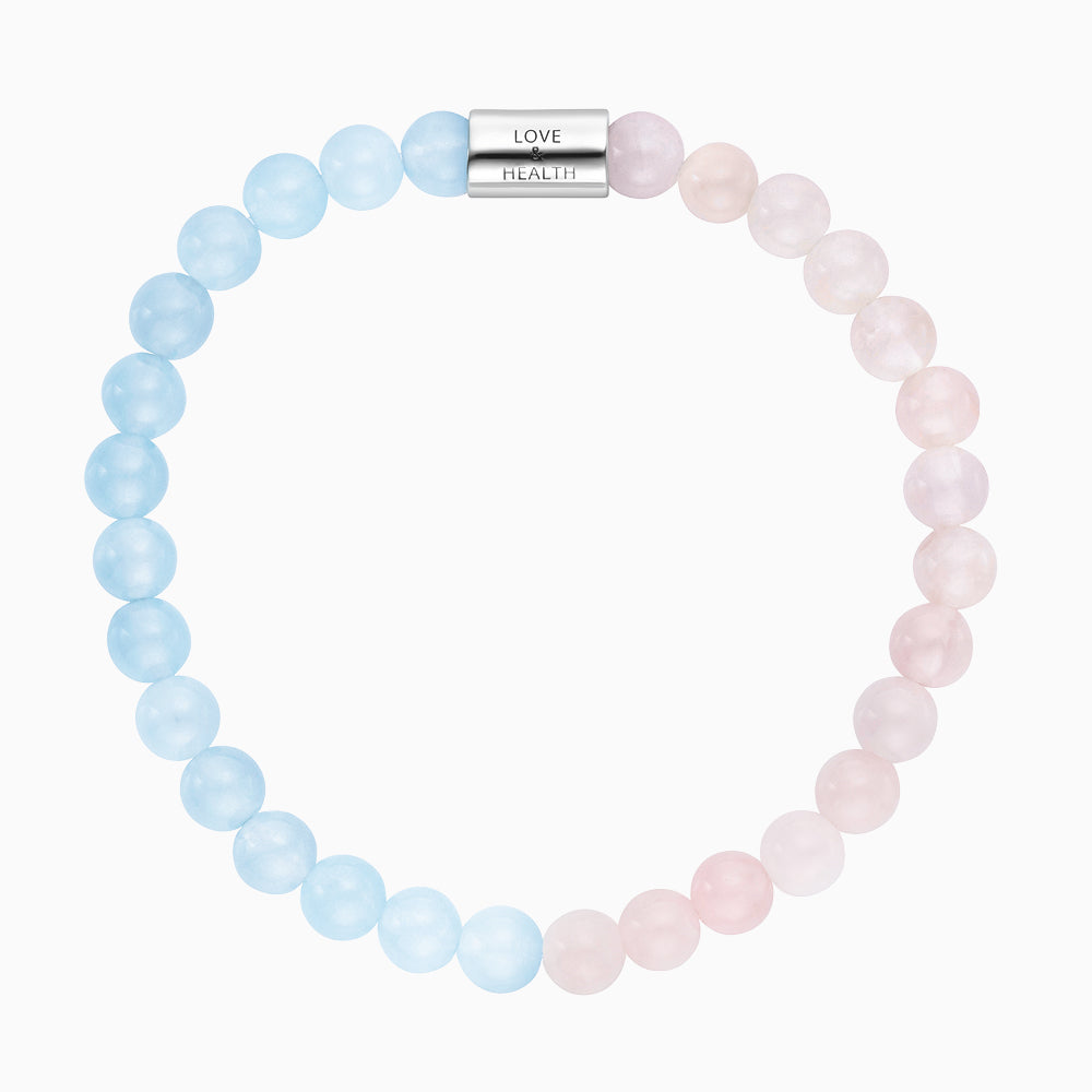 Engelsrufer ladies stretch bracelet with jewelry engraving silver rose quartz and blue agate stone - S / M