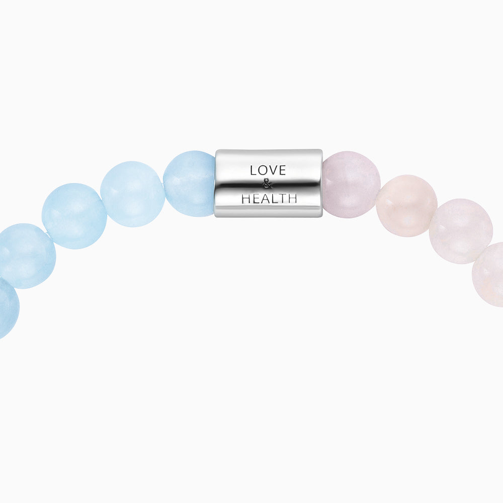 Engelsrufer ladies stretch bracelet with jewelry engraving silver rose quartz and blue agate stone - S / M