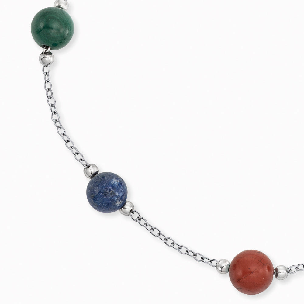 Armband 925er Silber mit Kraftsteinen Malachit Lapislazuli Roter Jaspis