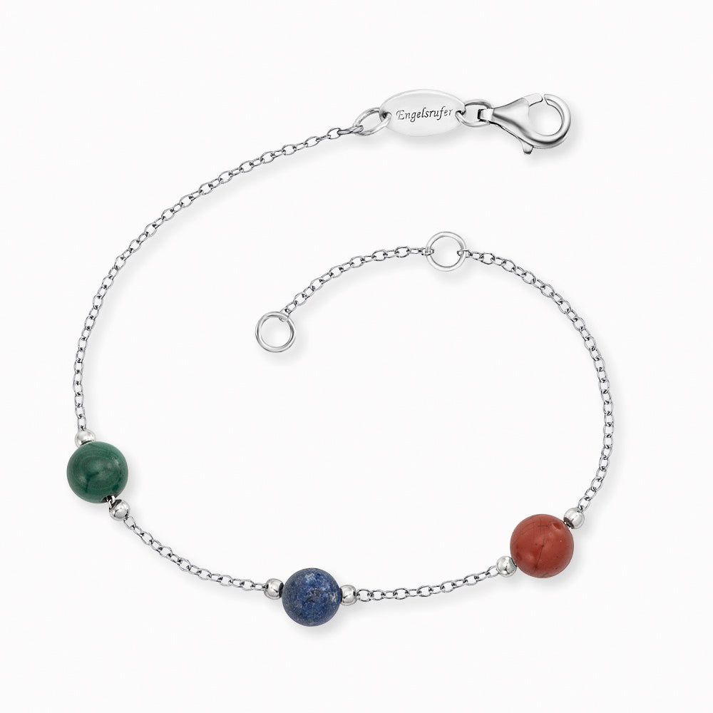 Armband 925er Silber mit Kraftsteinen Malachit Lapislazuli Roter Jaspis