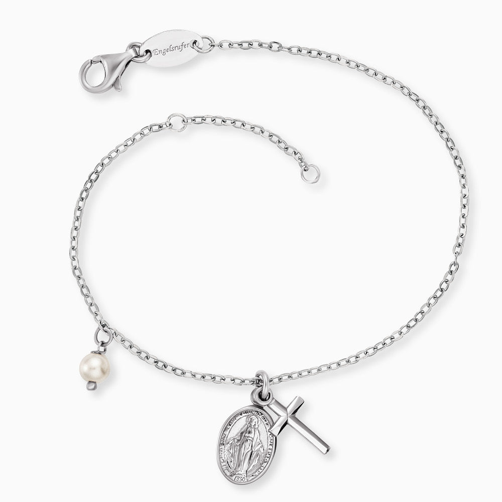 Armband 925er Silber Kreuz Maria mit Perle