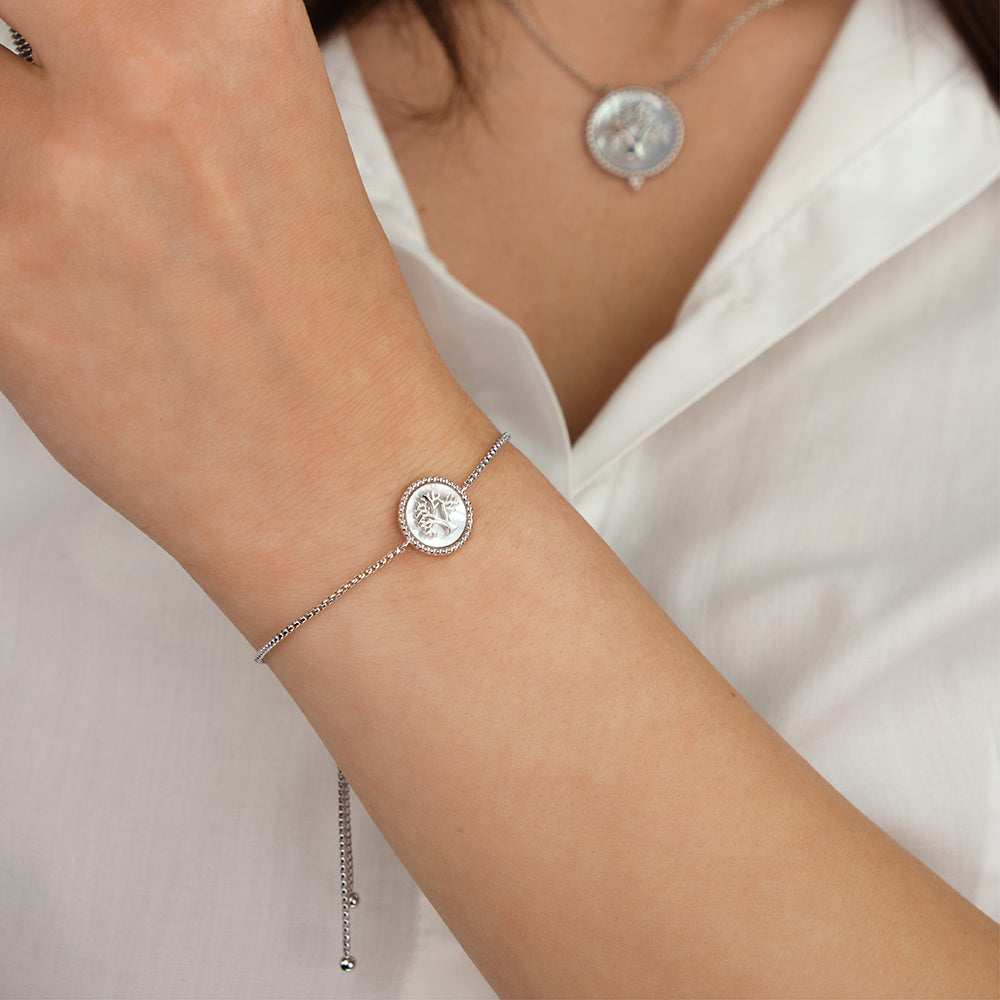 Engelsrufer bracelet in silver with tree of life on white mother-of-pearl