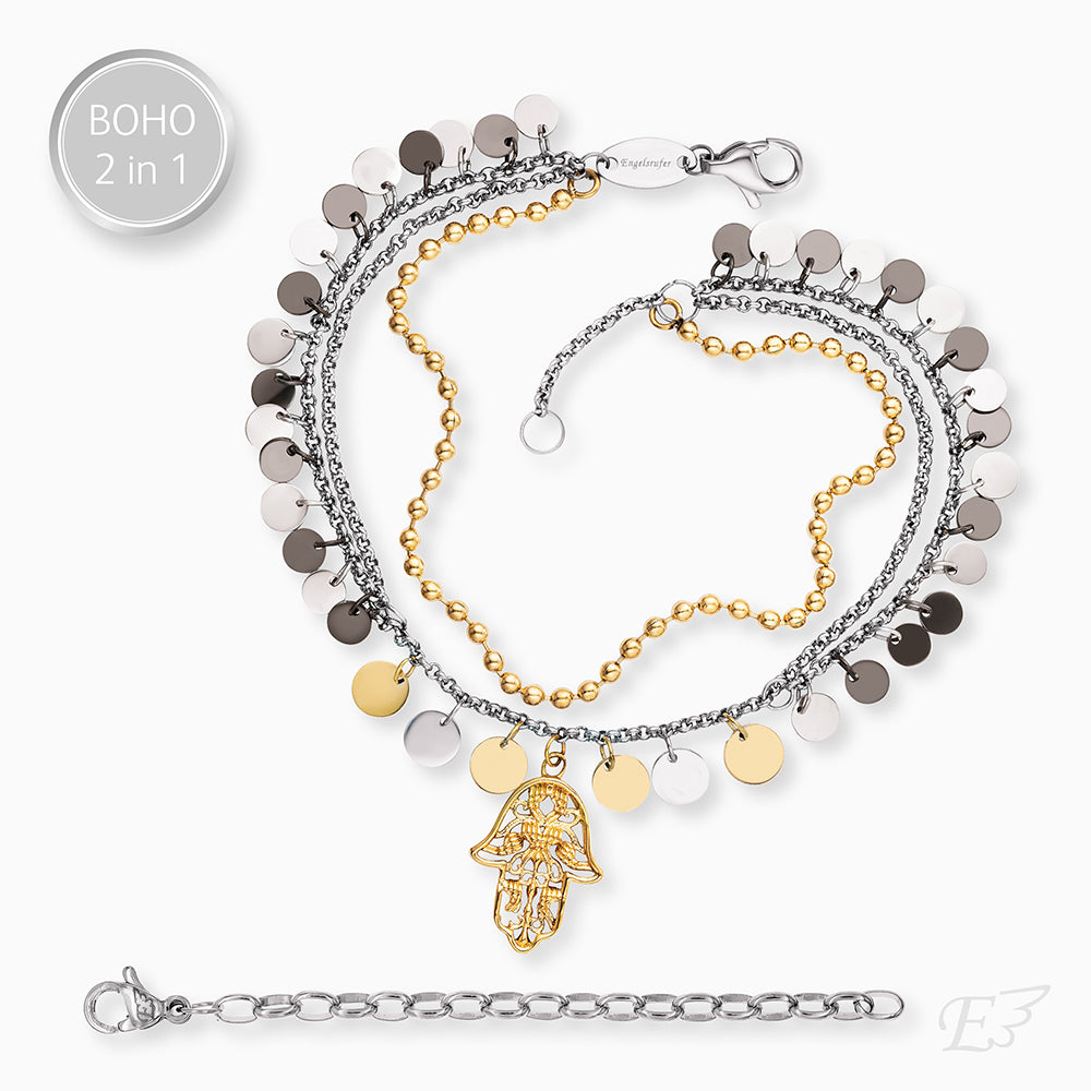 Engelsrufer Duo 2 in 1: Bracelet anklet BOHO Hand Fatimas Bicolor