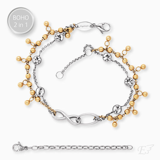 Duo 2 in 1: Armband Edelstahl BOHO Infinity Bicolor