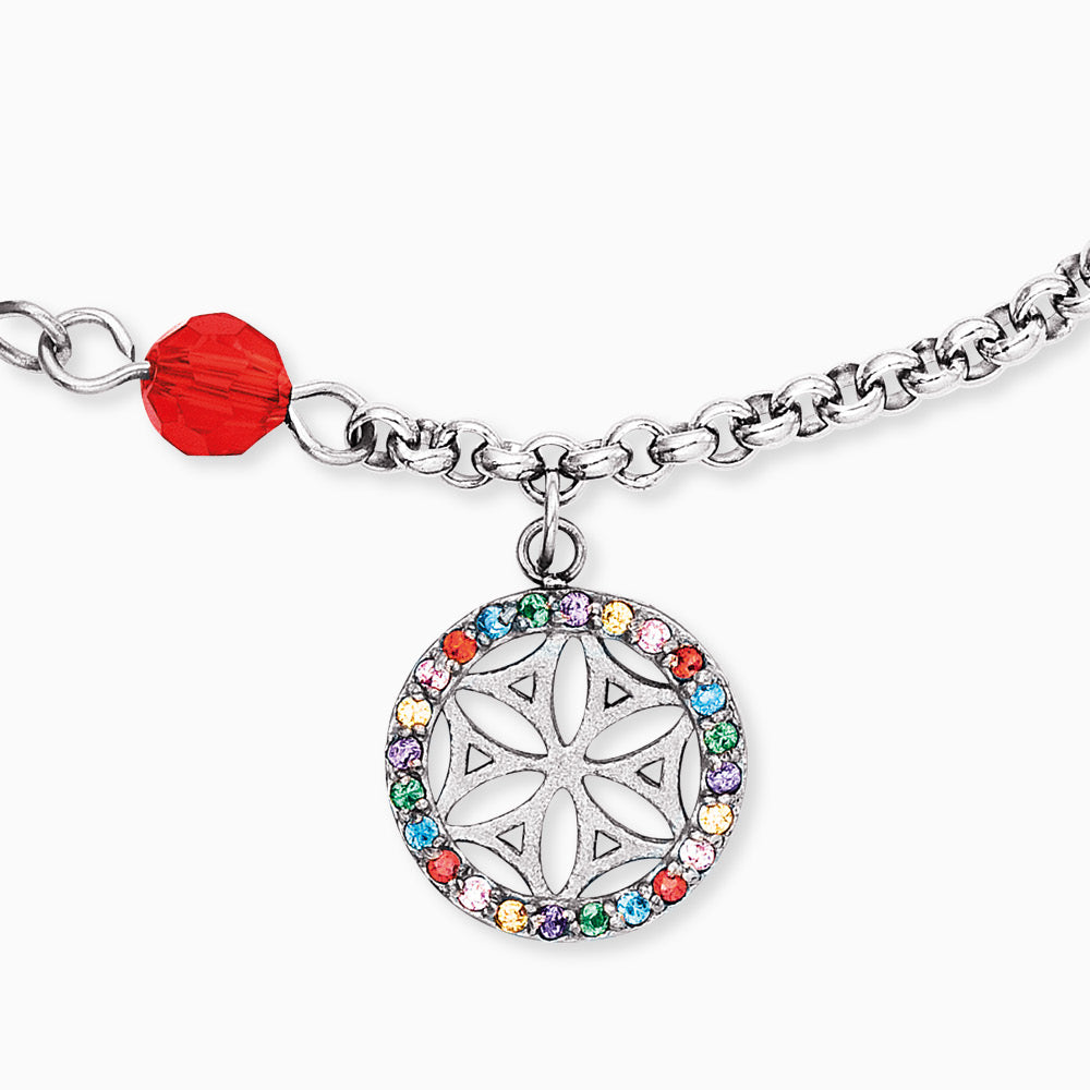 Duo 2 in 1: Armband Edelstahl BOHO Lebensblume mit Zirkonia Multicolor