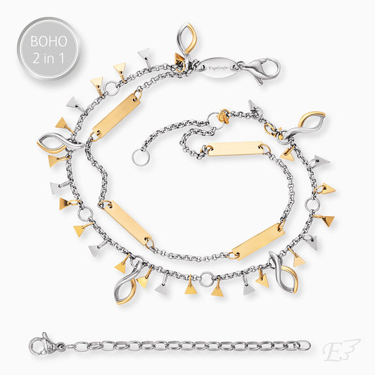 Duo 2 in 1: Armband Edelstahl BOHO Triangle Bicolor