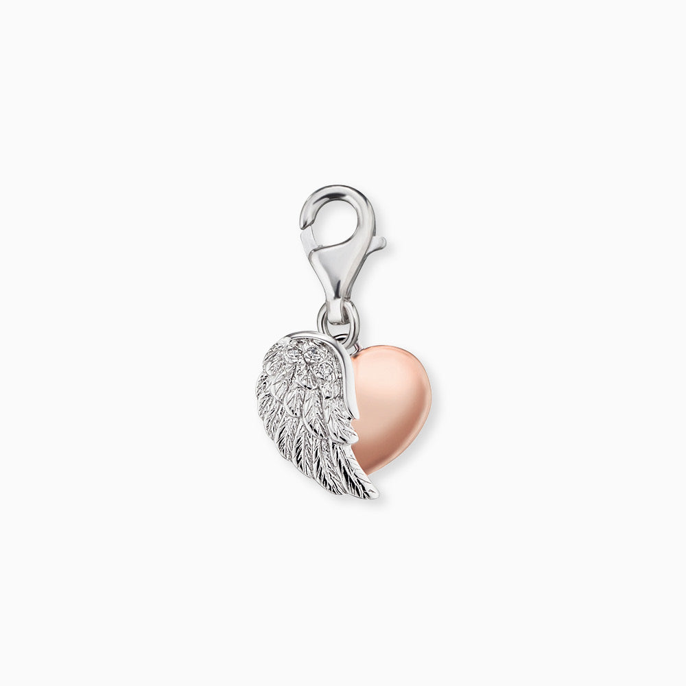 Charm 925er Silber Herzflügel Bicolor mit Zirkonia