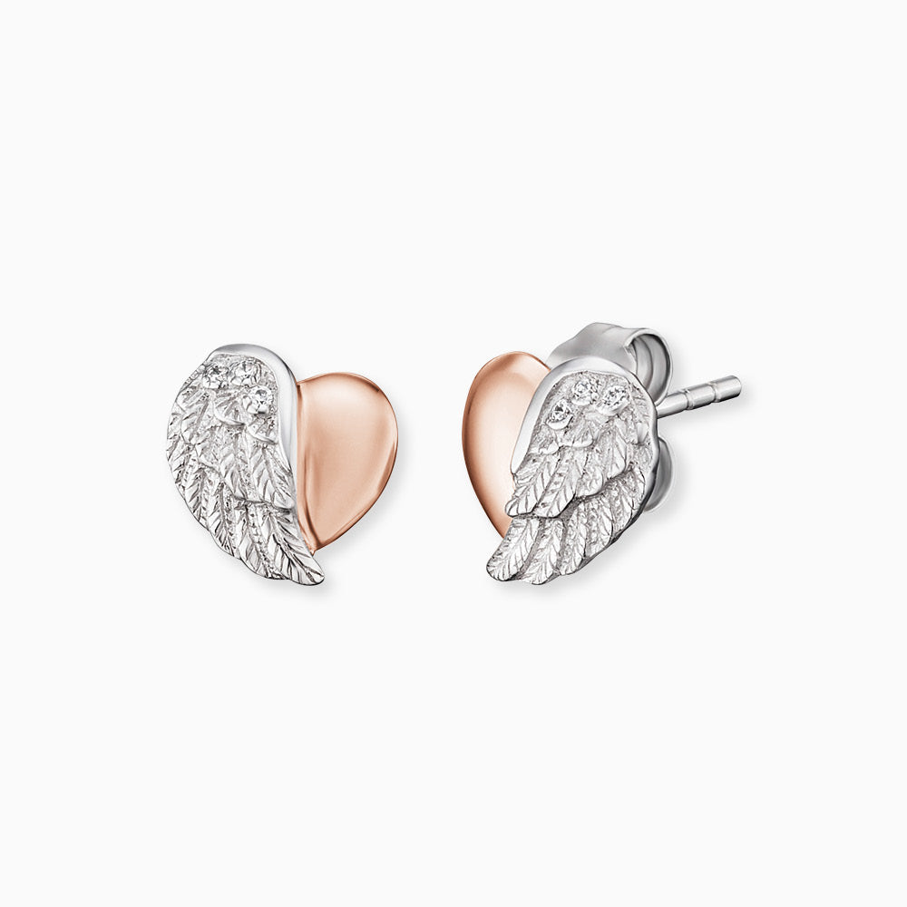 Ohrstecker 925er Silber Herzflügel Bicolor mit Zirkonia
