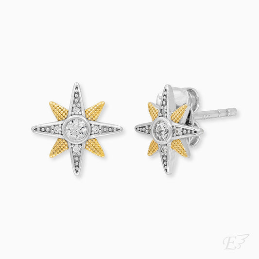 Stud earrings 925 silver star bicolor with zirconia