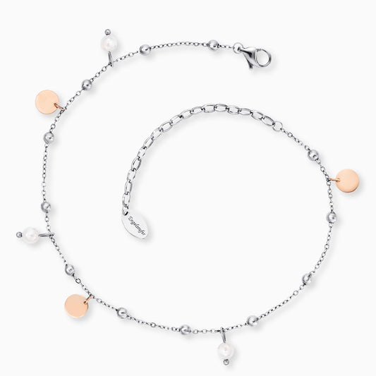 Fußkette Edelstahl Charms Bicolor mit Süßwasserperlen