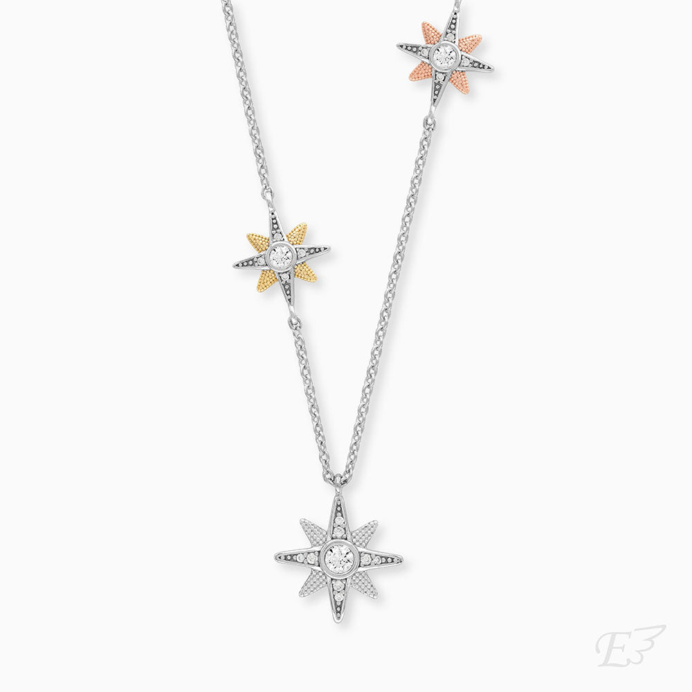 Halskette 925er Silber New Star Tricolor mit Zirkonia