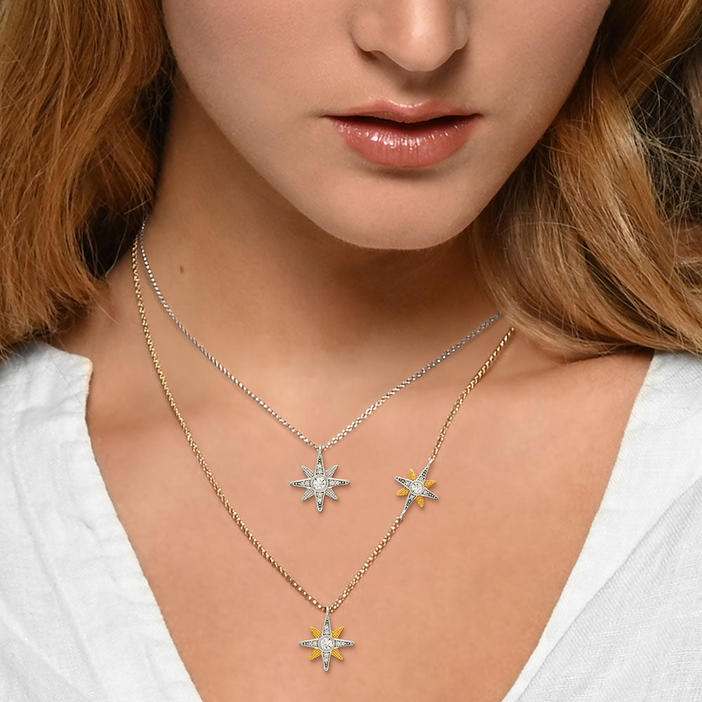 Halskette 925er Silber New Star Tricolor mit Zirkonia