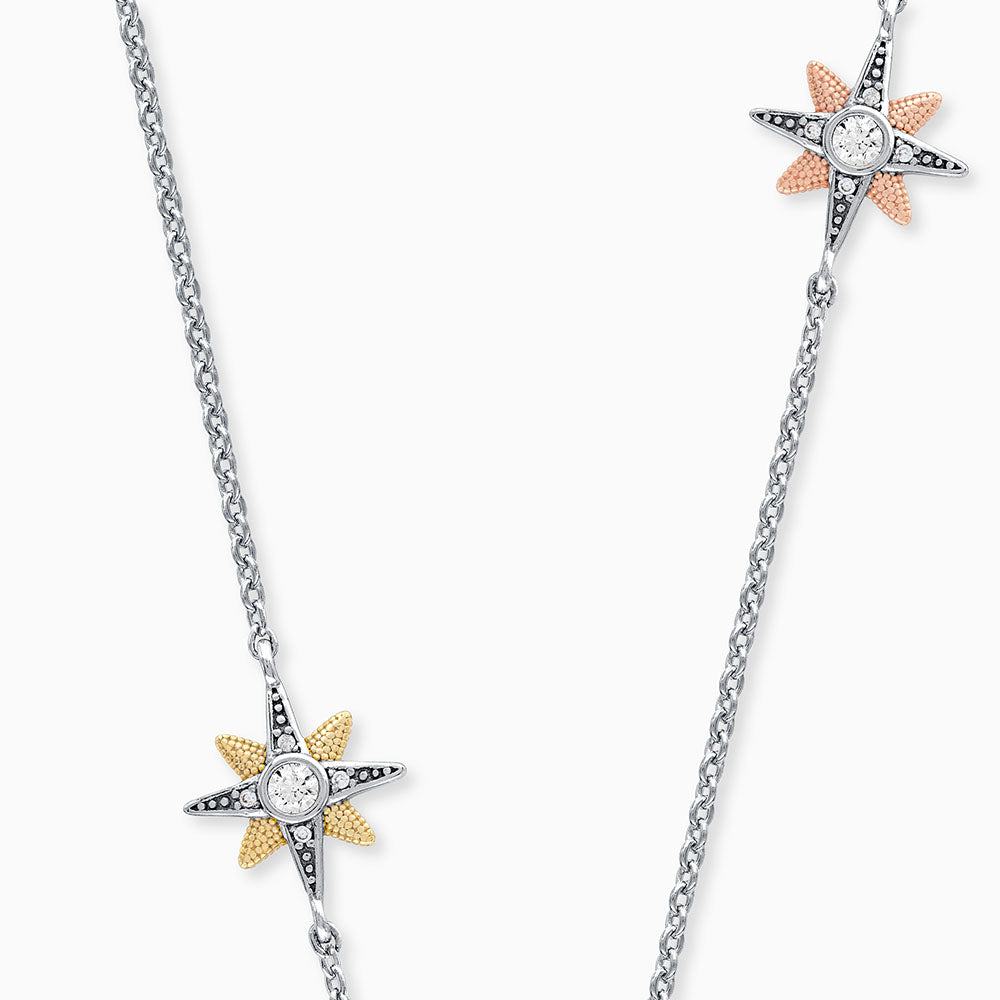 Halskette 925er Silber New Star Tricolor mit Zirkonia