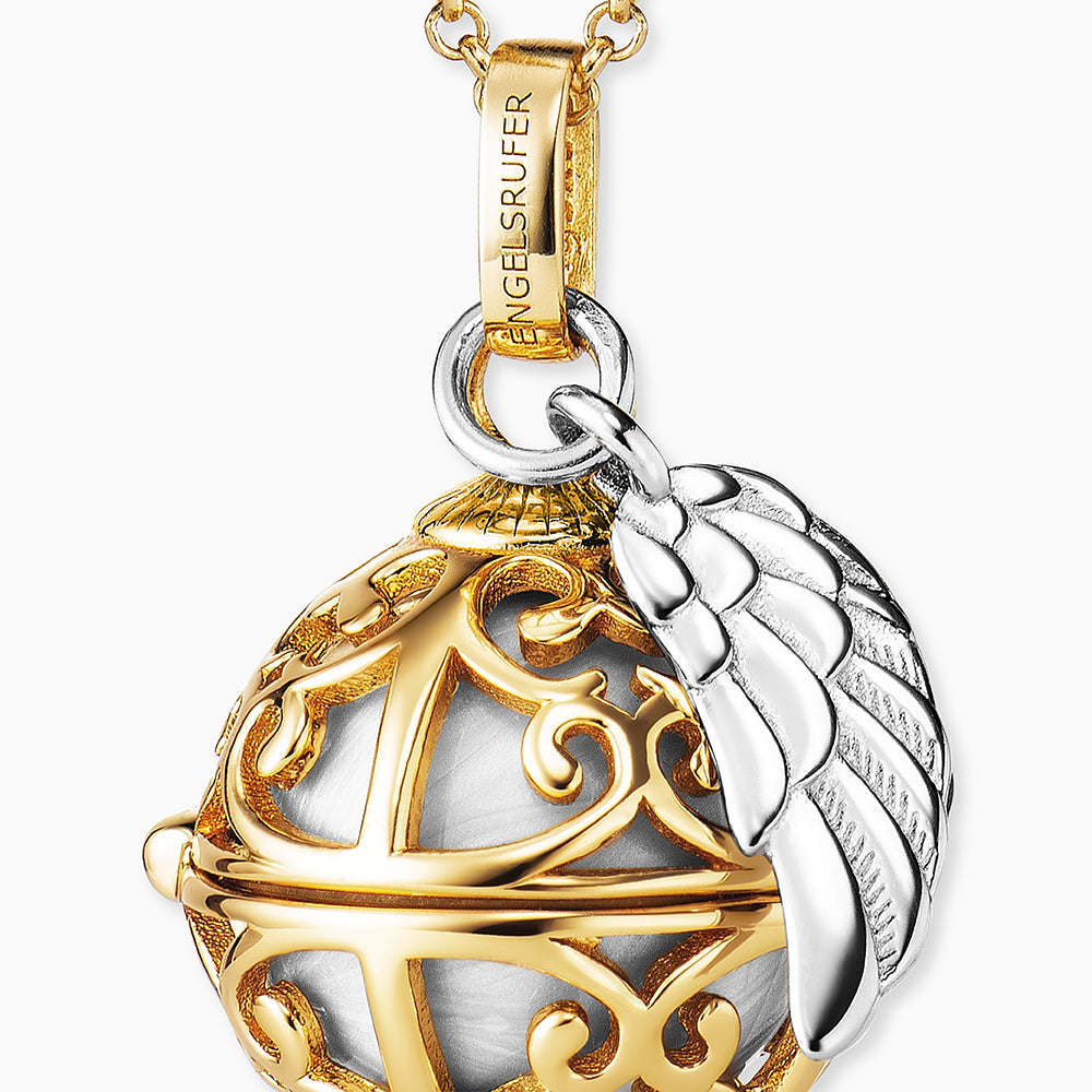 Halskette 925er Silber Engelsrufer Gold mit Klangkugel Weiß Größe XS