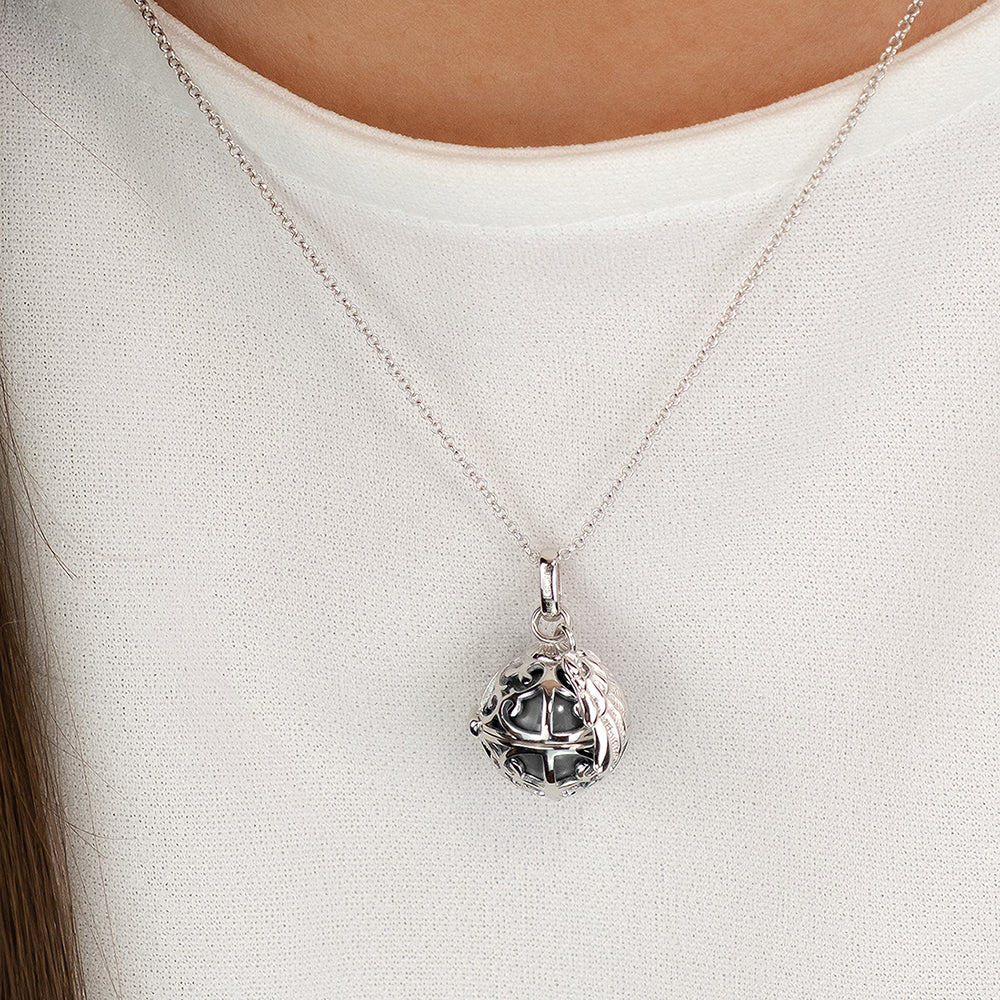 Halskette 925er Silber Engelsrufer mit Klangkugel Grau Größe XS