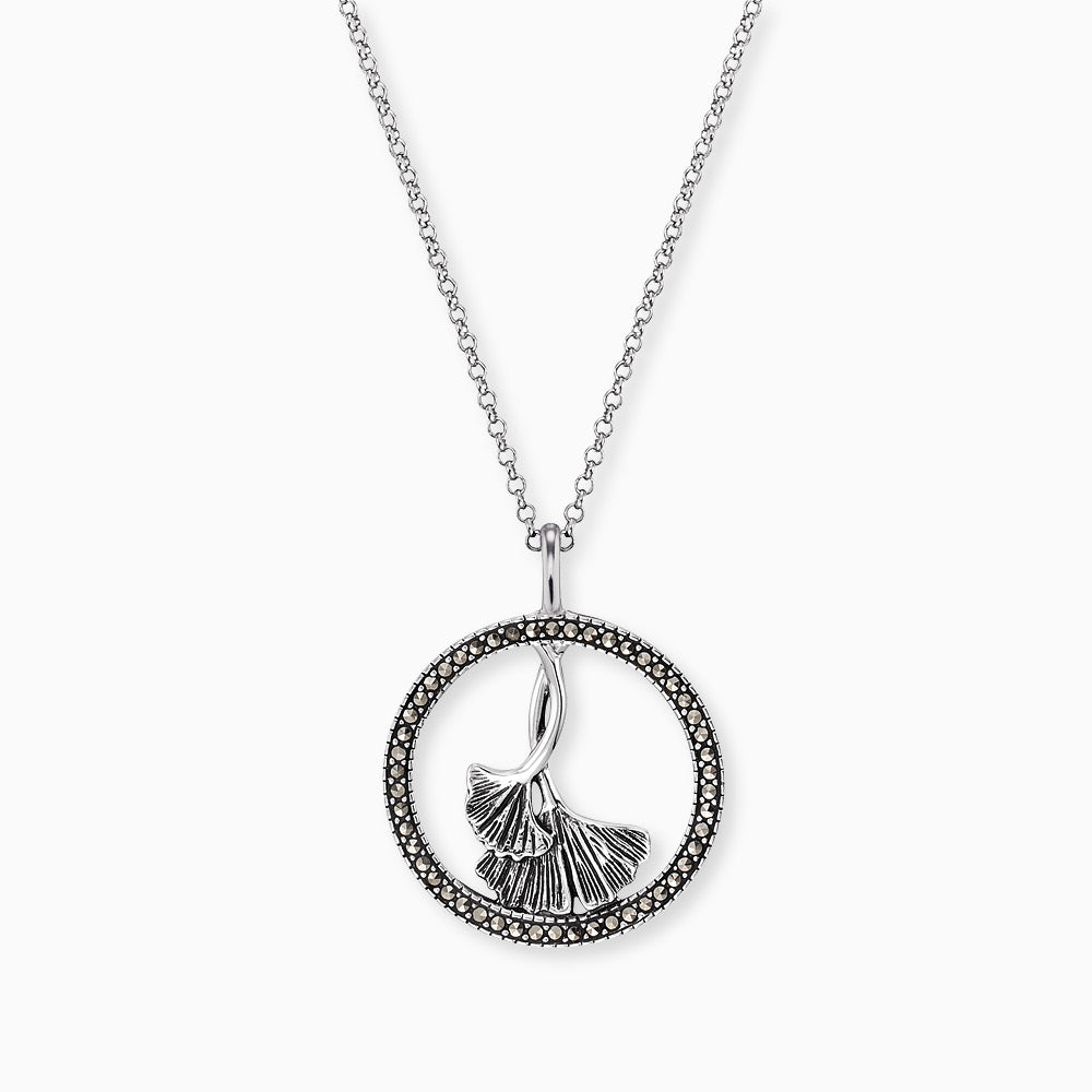 Halskette 925er Silber Ginkgo mit Markasit
