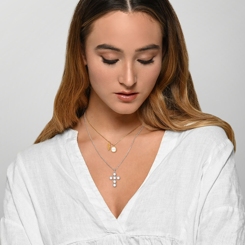 Halskette 925er Silber Feder mit Muschelkernperle