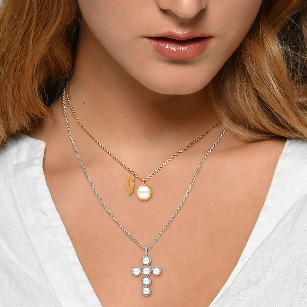 Halskette 925er Silber Feder mit Muschelkernperle
