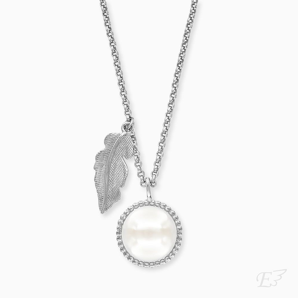 Halskette 925er Silber Feder mit Muschelkernperle