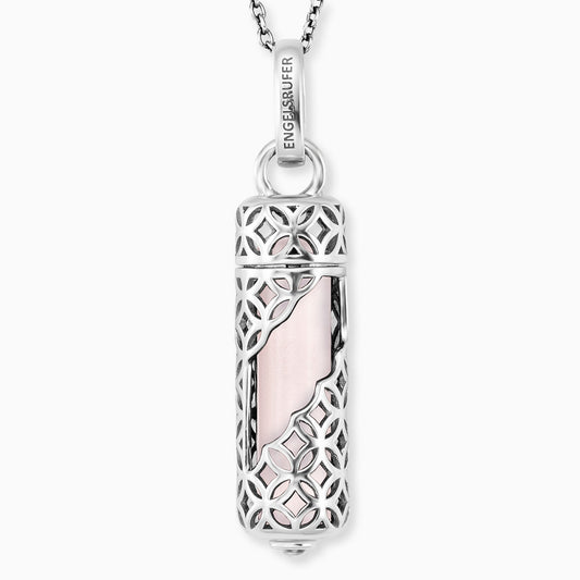 Halskette 925er Silber Powerful Stone mit Kraftstein Rosenquarz Größe M