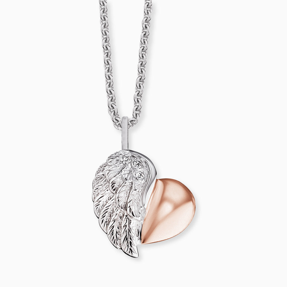 Halskette 925er Silber Herzflügel Bicolor mit Zirkonia