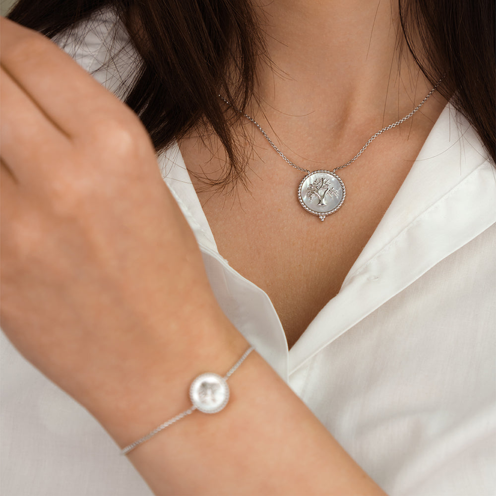 Engelsrufer women's necklace in silver with tree of life on white mother-of-pearl