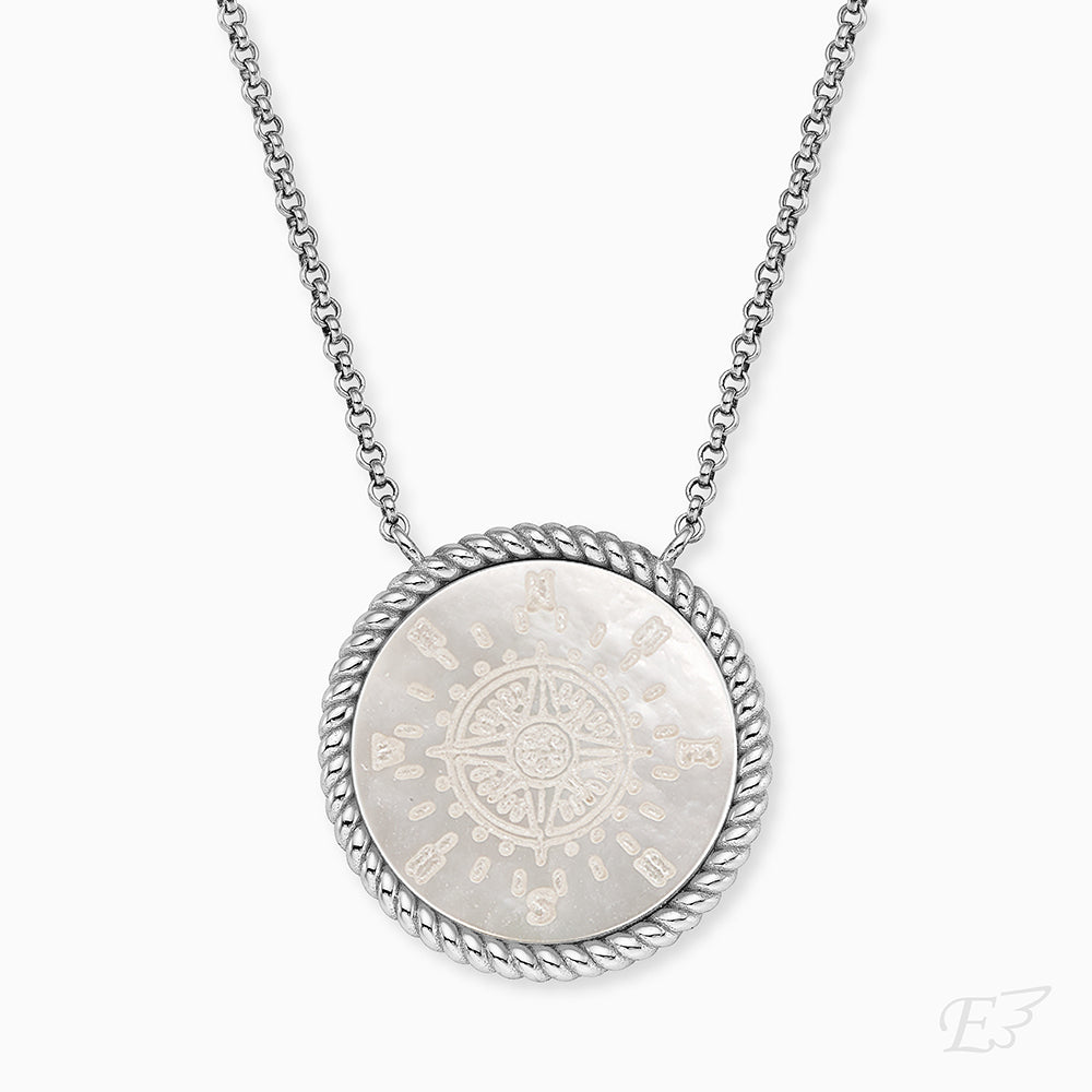Halskette 925er Silber Windrose Perlmutt Weiß