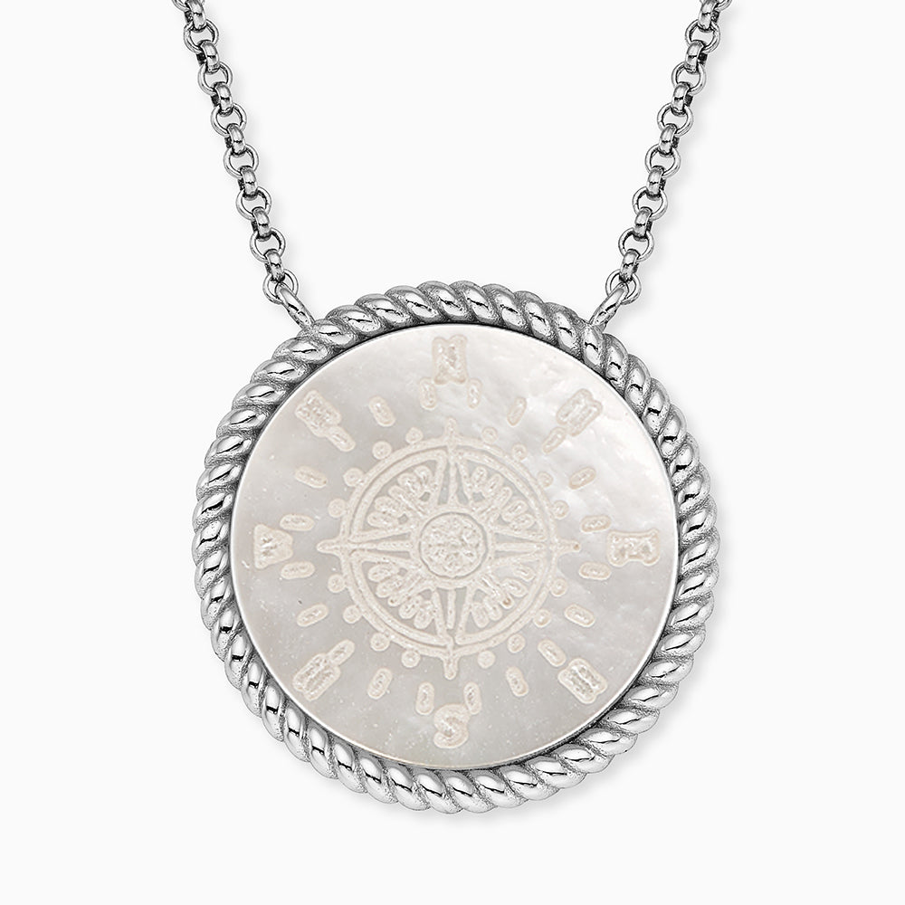 Halskette 925er Silber Windrose Perlmutt Weiß