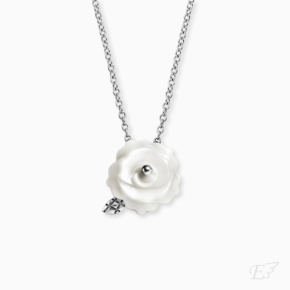 Halskette 925er Silber Rose Perlmutt Weiß