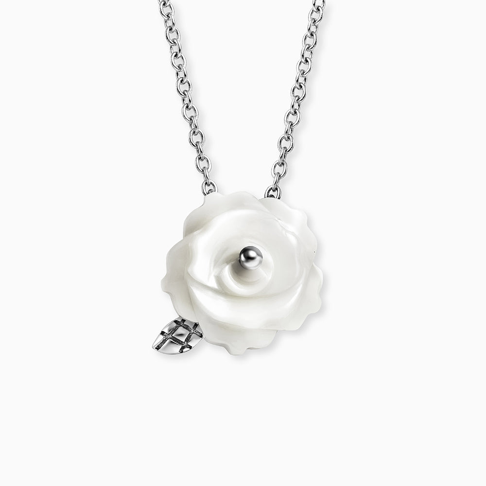 Halskette 925er Silber Rose Perlmutt Weiß