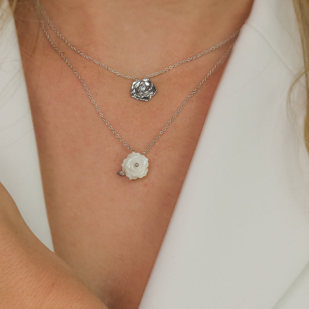 Halskette 925er Silber Rose mit Zirkonia