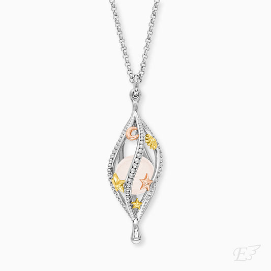 Halskette 925er Silber Universe Tricolor mit Kraftstein Rosenquarz
