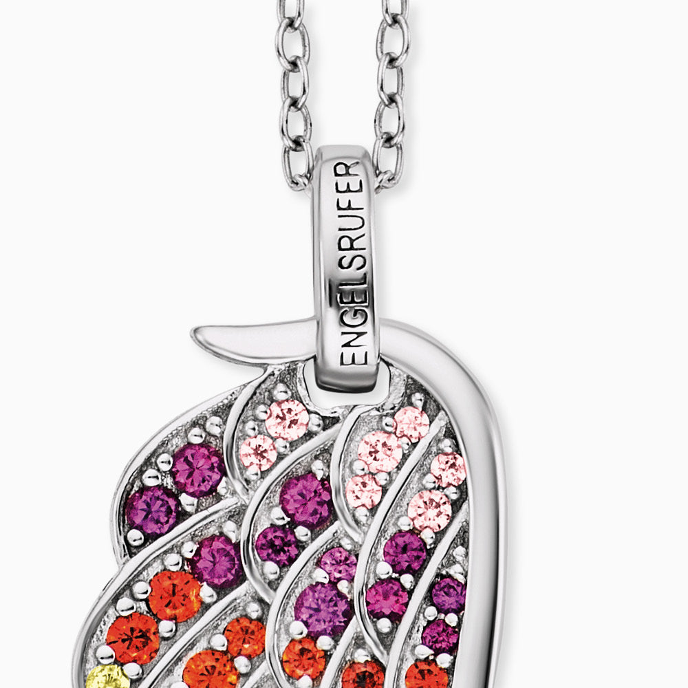 Halskette 925er Silber Flügel mit Zirkonia Multicolor