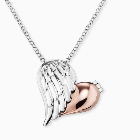 Necklace 925 silver medallion heart wing bicolor