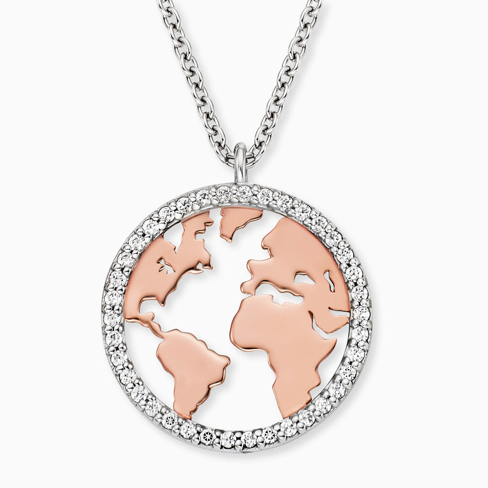 Halskette 925er Silber Welt Bicolor mit Zirkonia