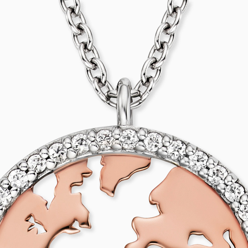 Halskette 925er Silber Welt Bicolor mit Zirkonia