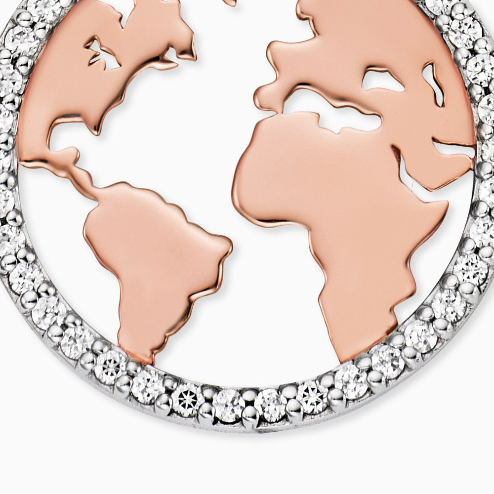 Halskette 925er Silber Welt Bicolor mit Zirkonia